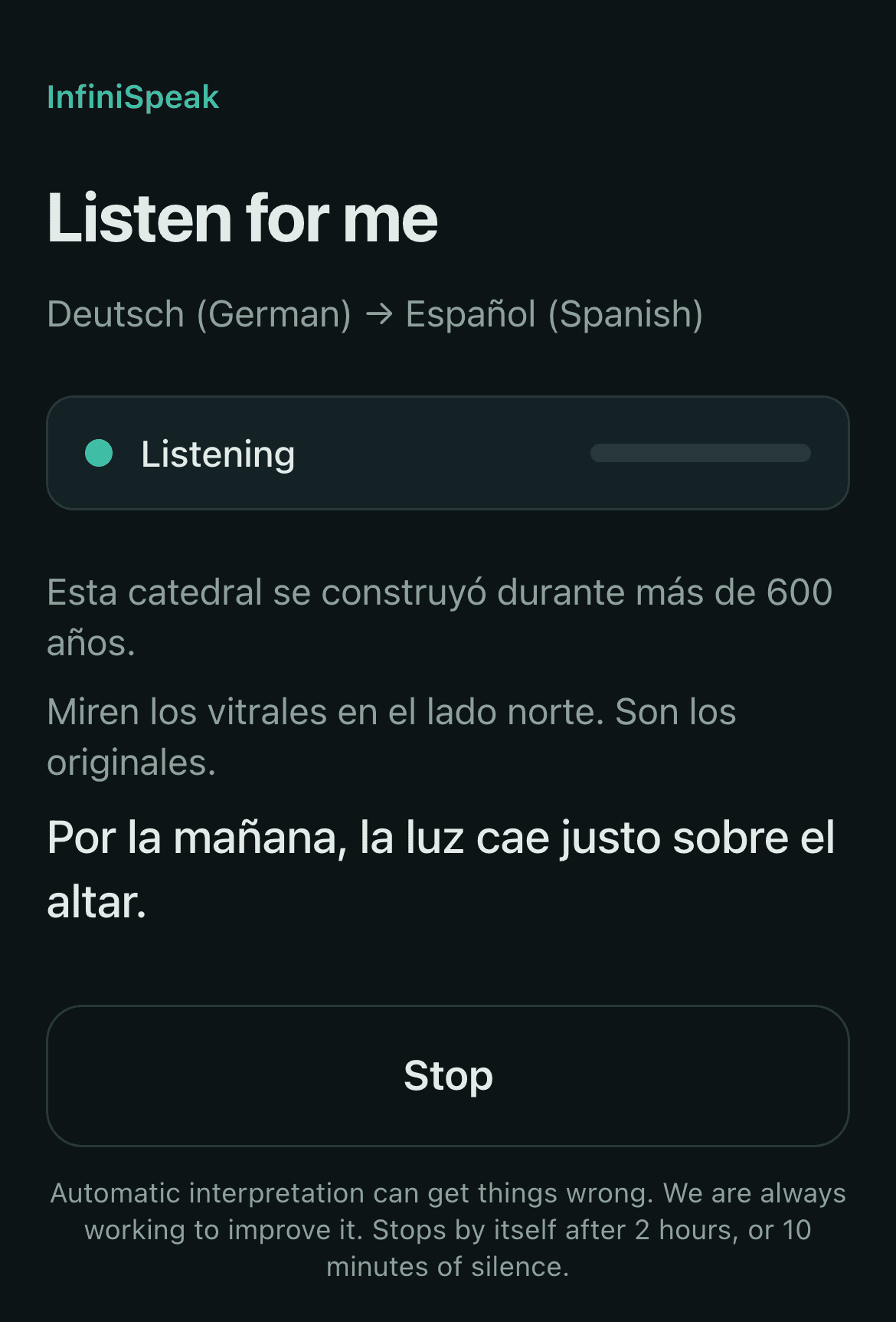 Listen for me following a German tour guide in Spanish